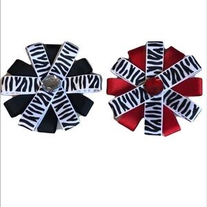 2/$15 Zebra Print Pinwheel Hair Bow Clips Set Red Black Girls Accessories
